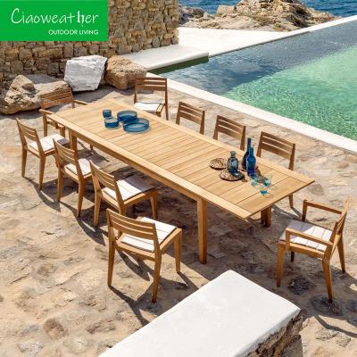 China Hotel Function Teakwood Frame Customizable Luxury Outdoor Courtyard Garden Sets Dining Table Set Furniture Armless Chair for sale