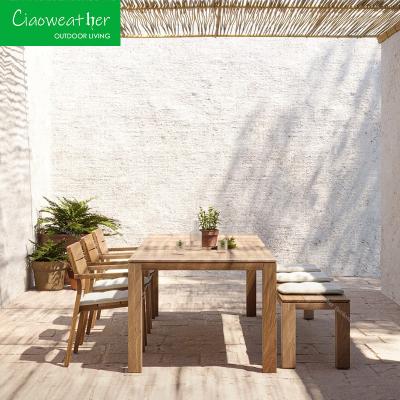 China Modern Style Outdoor Furniture Wood Dining Chair Set with Waterproof Upholstery and Waterproof Cushion for sale