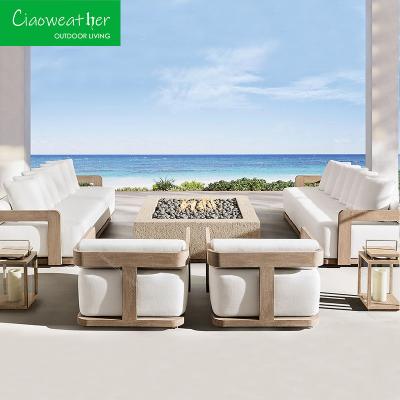 China Modern Design Style Wooden Sofa Set Waterproof Cushion Included for Hotel Luxury Outdoor Furniture for sale