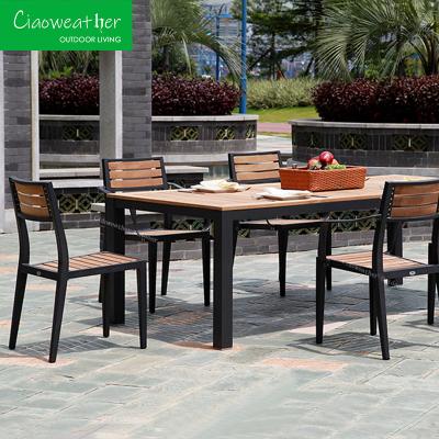 China Outdoor Furniture Modern Teak Wood Dining Table And Chair Set Aluminum Patio Garden Set for Courtyard Design Style Modern for sale