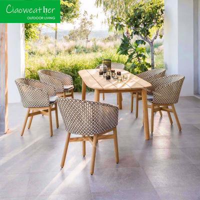 China Customized Color Modern Teak Wood Garden Sofa Chair Rattan Wicker Weaving Garden Chair for Outdoor Furniture in Hotels for sale