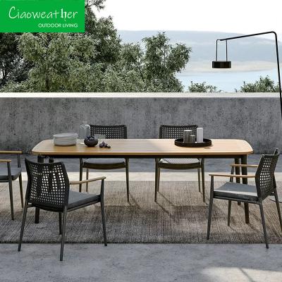 China Modern Outdoor Garden Patio Restaurant Dining Tables and Chairs Aluminum Dining Set with PE Rattan Set for sale