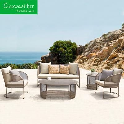 China Outdoor Furniture Aluminum Metal Patio Garden Waterproof Sofa Set with Cushion OutdoorFoam Water-Resistant Fabric for sale