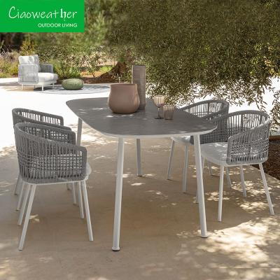 China Aluminum Frame Garden Outdoor Dining Table and Chair Set with Mesh Backrest Design for sale