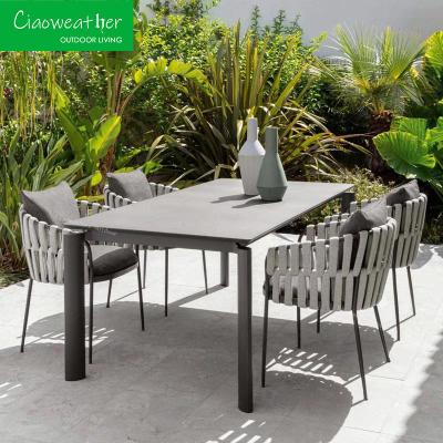 China Aluminum Frame Armrest Chairs and Extendable Table for Outdoor Patio Furniture in Hotel Restaurant Banquet Function for sale