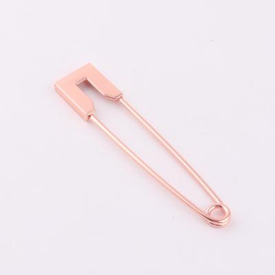 China Garment Accessories Custom Pink Gold Color 70mm Metal Badge Lapel Safety Pin For Garment Jewelry Accessories for sale