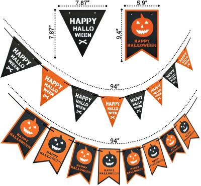 China Polyester Felt Halloween Home Decor Door Hangers Sign Happy Pumpkin Felt Fabric Flip Garland Banner For Indoor Outdoor for sale