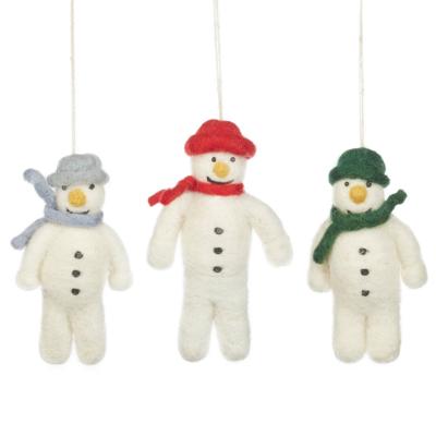 China Hanging Decoration Home Hanging Eco Sustainable Biodegradable Christmas Tree Decorations Wool Handmade Needle Felt Snowman for sale