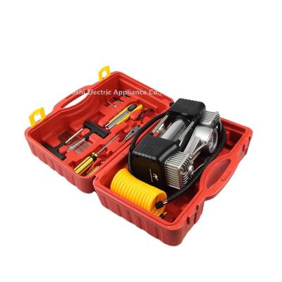 China Auto Air Filling 12v Air Compressor Dual Cylinder Car Tire Inflator Tool Kit for sale