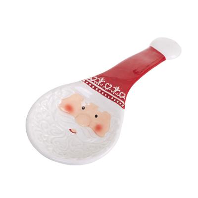 China Sustainable Santa Claus Head Ceramic Dolomite Spoon Custom Nordic Rest for sale