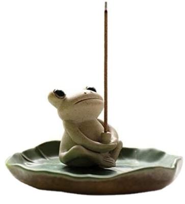 China Censer sets handmade ceramic frog stick tube,lotus leaf tray,mini statue cute animal censer for home decor for sale