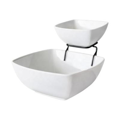 China Sustainable Custom Ceramic Dessert / Cake / Chip & Dip Serving Tray Set of 2 for sale