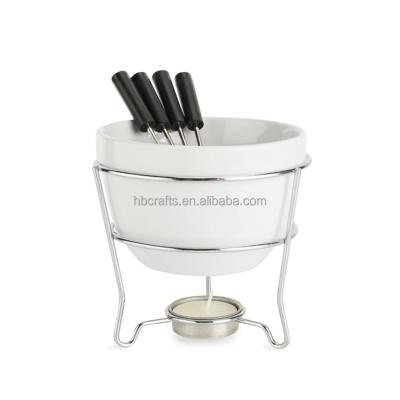 China Sustainable Stylish Chocolate Fondue Pot Butter Warmer Bowl Set With 4 Dipping Forks And Tea Light Holders for sale