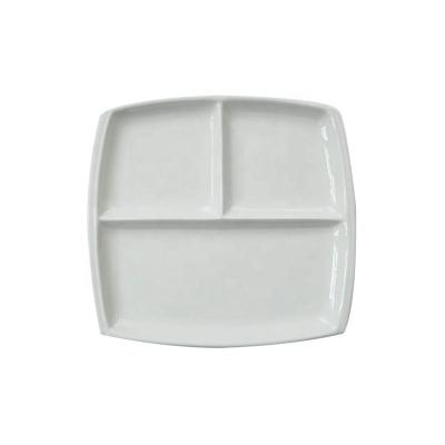 China Stocked Quadrate Shaped Ceramic Divided Plate Dinner Dishes Lunch Plates White for sale