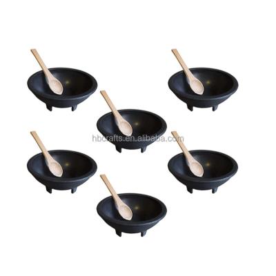 China Sustainable Wholesale Small Dessert Condiment Dip Bowl Ceramic Sauce Bowls With Bamboo Spoon for sale