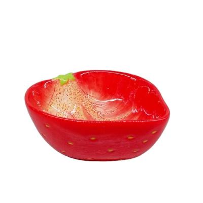 China Unique Red Ceramic Strawberry Bowl Gathering Food Stander Hand Painted Safe for sale