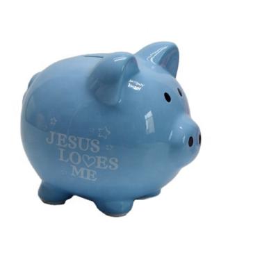 China Save Money Bank Custom Ceramic Piggy Bank Size 12*14CM Light Blue Best Gifts For Kid - My First Piggy Bank for sale