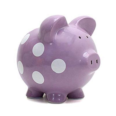 China Save Money Bank Customized Ceramic Polka Dot Piggy Bank For Girls Purple Best Baby Shower Gift for sale