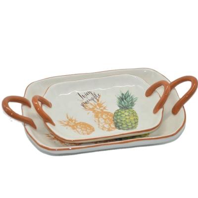 China Modern Party Dinnerware Tray Ceramic Tray With Handle for sale