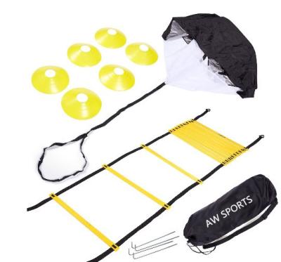 China For All Sports Field Marker Amazon Hot Sale Football Equipment Speed ​​Training Set With Heavy Duty Parachute 12 Rungs Speed ​​Agility Ladder With 6 Field Cones for sale