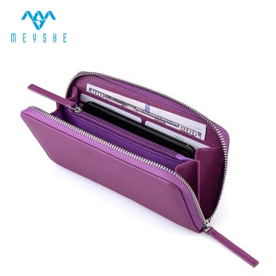 China Fashionable full grain waterproof custom grain zipper money genuine leather wallet for women for sale