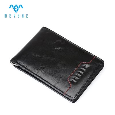 China Hot Sales Genuine Leather RFID Blocking Noise Credit Card Holder Slim Wallet With Money Clip for sale