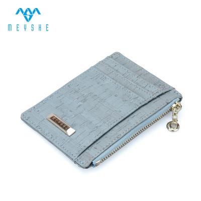 China Natural Cork NATIONAL Blue Men's Factory Price Minimalist Zipper Around Business Card Holder Coin Pocket for sale