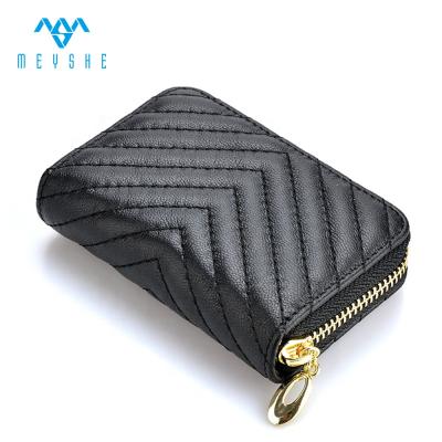 China Custom High Quality Soft Black Fashion Factory Price Sheepskin Mini Credit Card Wallet for sale