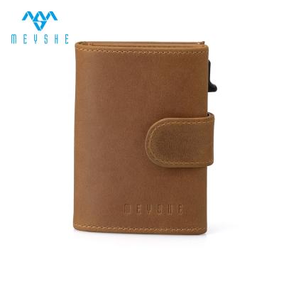 China Crazy Pop Leather Horse RFID Blocking Card Holder With Zipper Wallet For Men for sale