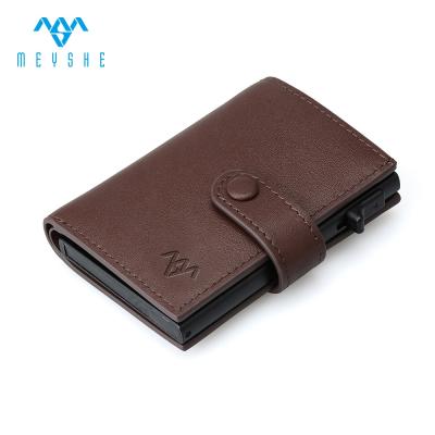 China Wholesale Genuine Leather Automatic Aluminum Wallet Credit Card Holders Pop Rfid RFID Holders for sale