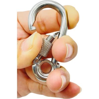 China Heavy Industry Snap Hook Stamped D Ring Spring Stainless Steel Mounting Carabiner With Eyelet for sale