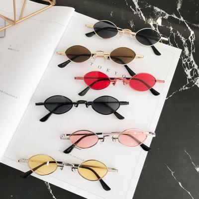 China Fashion Sunglasses Shape Sunglasses Small Colored Glass Sun Glasses Men Women Cool Metal Sunglasses for sale