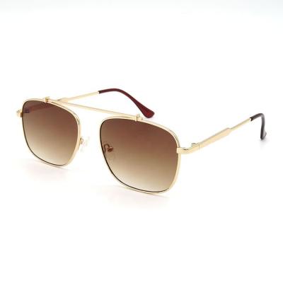 China Latest Fashion Sunglasses PC Lens Branded Square Unisex Gold Black Metal Sunglasses for sale