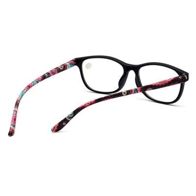 China Anti Ray Optical Glasses Chinese Floral Pattern Blue Temple Light Filter Blue Progressive Reading Glasses for sale