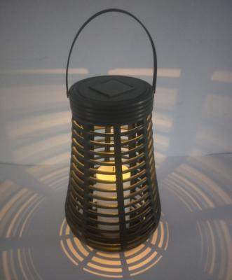 China Residential Solar Hanging Decorative Round Wicker Rattan Lantern With LED Flickering Flameless Candles for sale