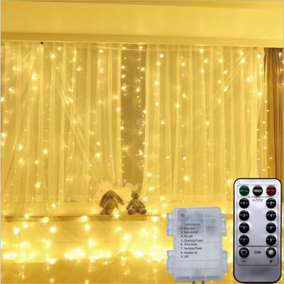 China 3X3M Battery Operated 300 Light Waterproof Flexible Copper LED Curtain String Decoration 8 Outdoor Indoor Fairy Modes for sale