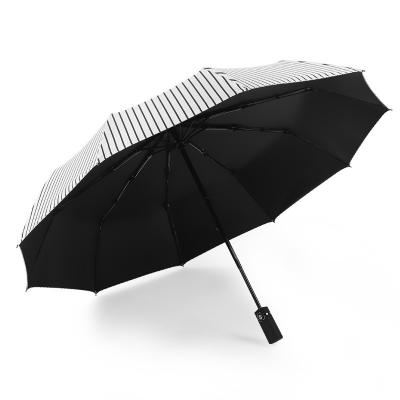 China Modern Large automatic umbrellas for men and women sun stripe umbrellas for both sunny and rainy foldable umbrella for sale