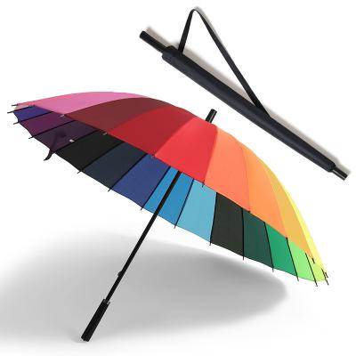 China Modern In Stock Windproof Umbrellas Big Size Large Business Umbrella Rain Paraguas 24 Ribs Rainbow Long Handle Straight Umbrella for sale