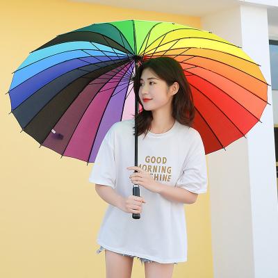 China Modern Custom Big Logo 24 Ribs Factory Umbrella Rainbow Color Long Handle Straight Umbrella For Rain for sale