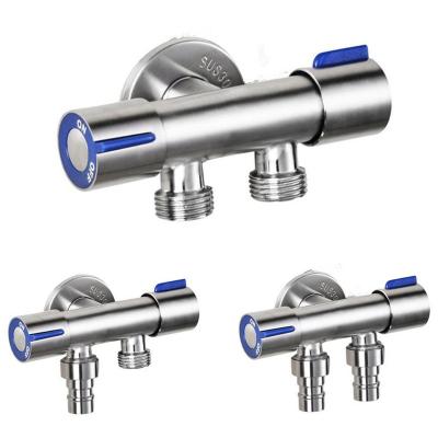 China Modern Stainless Steel G1/2 Triangle Valve One Into Two Double Water Control Angle Valve Toilet Water Inlet Switch Faucet for sale