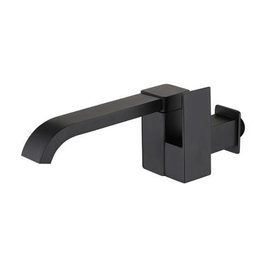 China Matte Black Square Metered Wall Mounted Pool Faucet Vessel Sink Faucet Waterfall Spout Bathtub Cold Water Faucet Bathroom Basin Faucets for sale