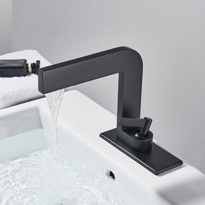 China Metered Faucets Matte Black Waterfall Basin Faucet Bathroom Sink Water Mixer Tap Hot Cold Water Basin Crane Tap Bathroom Black White Faucet for sale