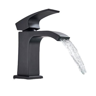 China Metered Faucets Black Water Crane Mixer Tap Hot Cold Waterfall Bathroom Basin Faucet Bathroom Crane Tap for sale