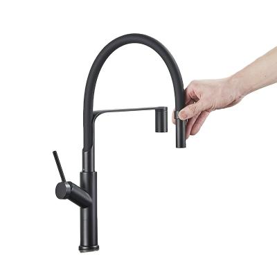 China Pull Out Jet Matte Black Tall Kitchen Sink Faucet Deck Mount Pull Down Kitchen Faucet Hot&Cold Water Mixer Tap Brass Single Handle Mixer for sale