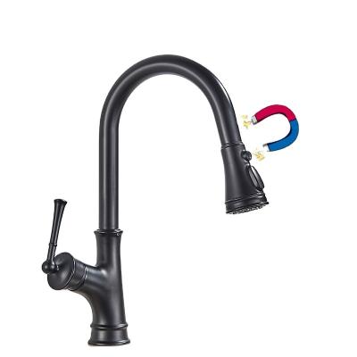 China Pull Out Spray Black Kitchen Faucet Magnetic Pull Out Sprayer Swivel Kitchen Faucets Three Mode Brass Hot And Cold Water Mixer Tap for sale