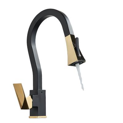 China Pull Out Spray Black Gold Gourmet Kitchen Faucet With Pull Down Flexible Sprayer Extendable Dismountable Faucets For Kitchen Sink Mixer Tap for sale