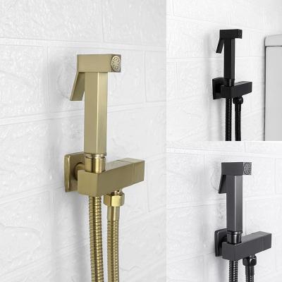 China Bathroom Modern Solid Brass Toilet Sprayer Black Bidet Handheld Shower Bidet Set Wall Mounted Faucet Holder Gray Brushed Gold for sale