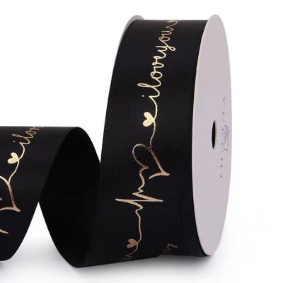 China Recycled Materials Ready To Ship Luxury Custom Printed HSD Ribbon Grosgrain Gold Stamping Ribbons for sale