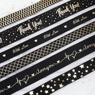 China Recycled Materials HSD Luxury Custom Printed Ribbon Grosgrain Gold Stamping Ribbons for sale