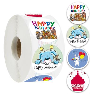 China Recycled Materials Roll Label Color Happy Birthday Sticker Custom Greeting Card Gift Tags for sale